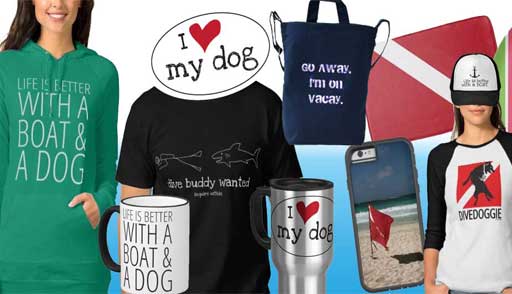 store with hats, stickers, mugs, t-shirts, phone covers and dog stuff