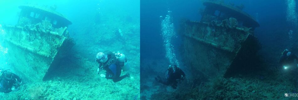 Why are underwater photos green blue
