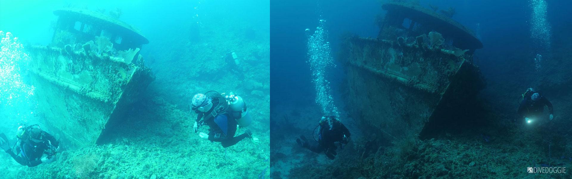 Why are underwater photos green blue